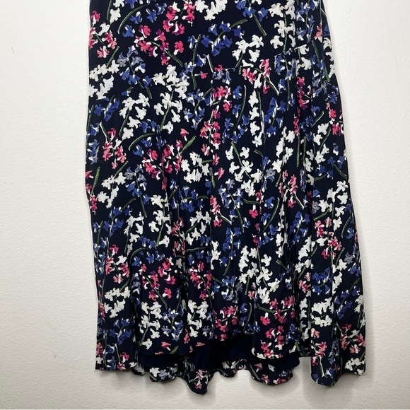 NWT Lewit Keyhole Puff Sleeve 100% Silk A-Line Dress Knee Length Navy Blue Dress - Picture 6 of 8